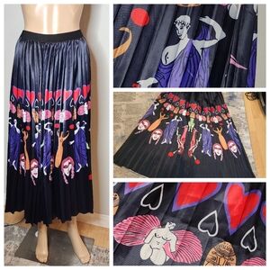 Sorrento Greek Mythology Theme Satin Pull On Pleated Maxi Skirt Size Medium